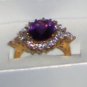 (size 8) 6.38 cts Genuine AMETHYST & Simulated Diamond Ring, 18k YELLOW GOLD Plated