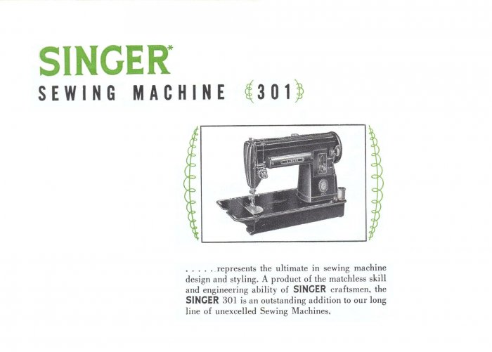 Singer Model 301 Sewing Machine MANUAL in pdf format