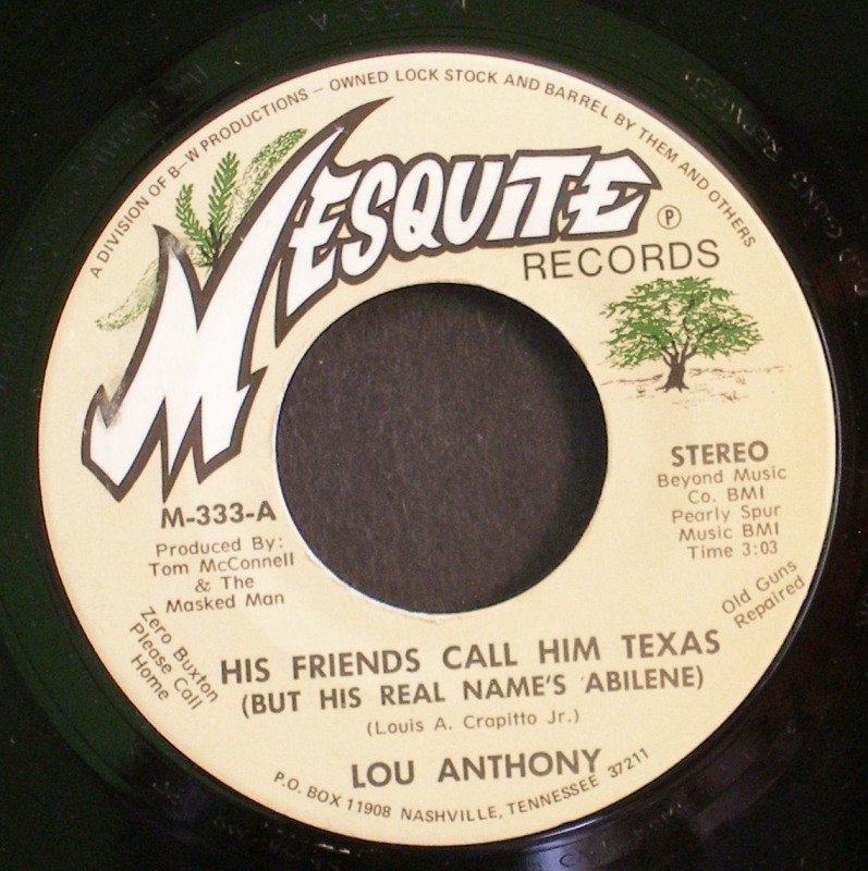 Lou Anthony~His Friends Call Him Texas / Rain~ Mesquite Records 45