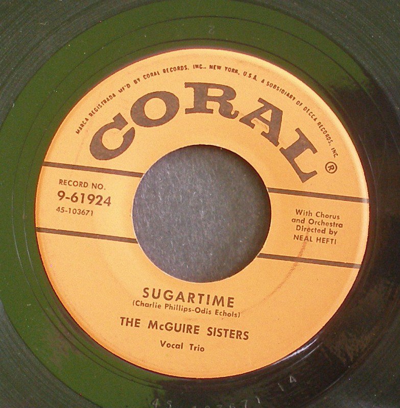 MCGUIRE SISTERS~Sugartime / Banana Split~ Coral 9-61924 1958, 45