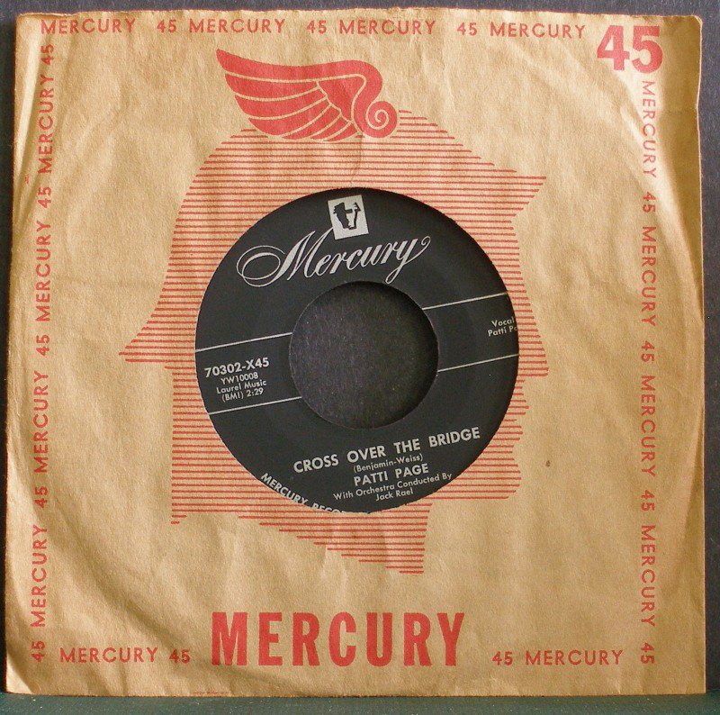 PATTI PAGE~Cross Over the Bridge / My Restless Lover~ Mercury 70302-X45 1954, 45