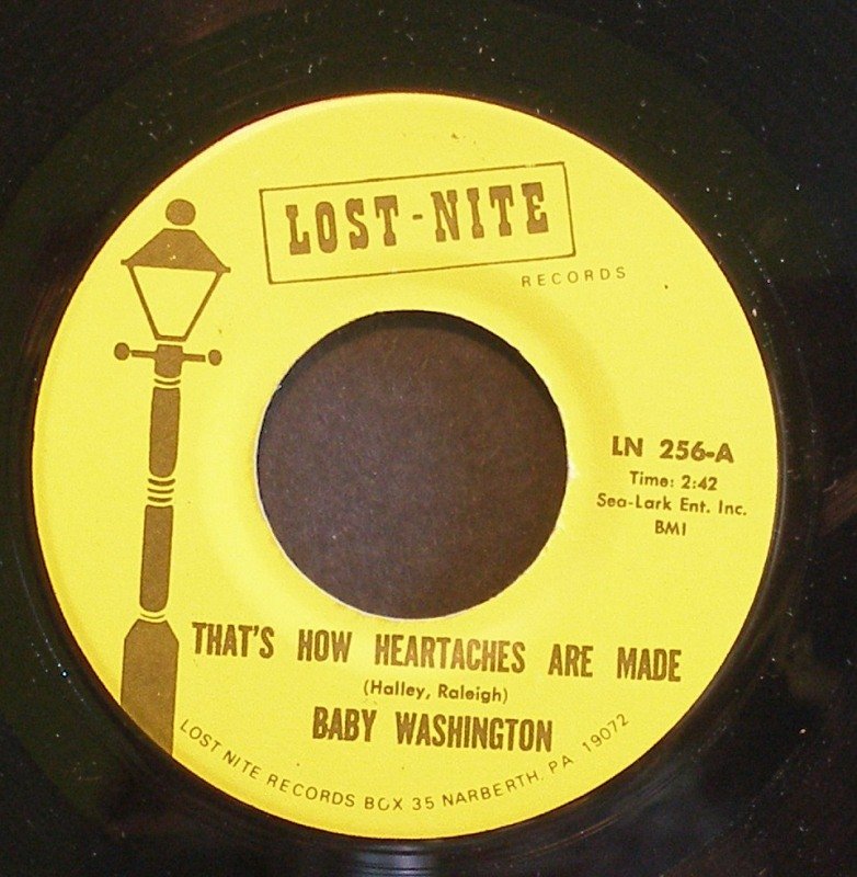 BABY WASHINGTON~That's How Heartaches Are Made / There He is~ Lost-Nite LN 256 45