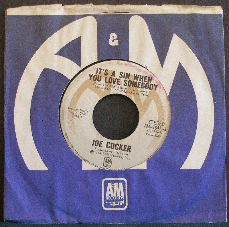 JOE COCKER~It's a Sin When You Love Somebody / You are So Beautiful~ A&M AM-1641-S 1974, 45