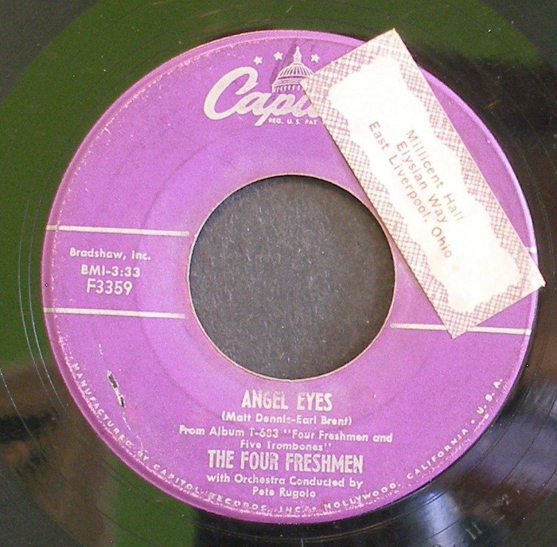 THE FOUR FRESHMAN~Angel Eyes / Love is Just Around the Corner~ Capitol F3359 1956, 45