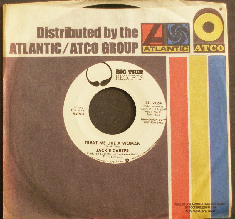 JACKIE CARTER~Treat Me Like a Woman~ Big Tree BT-16064 1976, PROMO 45 NM