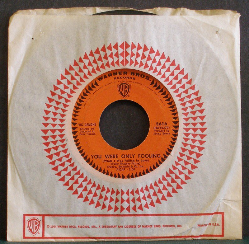 VIC DAMONE~You Were Only Fooling / Please Help Me, I'm Falling~ Warner Bros. 5616 45