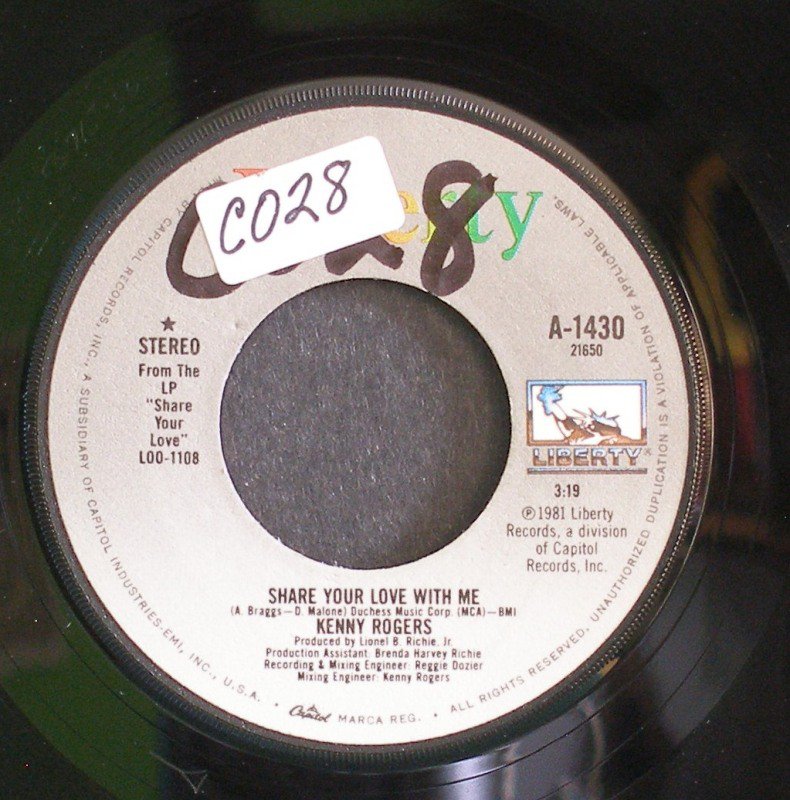 KENNY ROGERS~Share Your Love with Me / Greybeard~ Liberty A-1430 1981, 45
