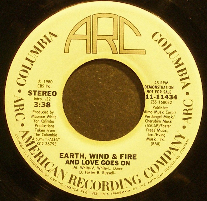 EARTH, WIND & FIRE~And Love Goes on~ARC 11434 (Soul) Promo 45