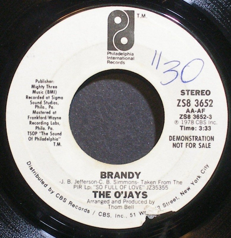 THE O'JAYS~Brandy~Philadelphia Int'l 3652 (Soul) Promo 45