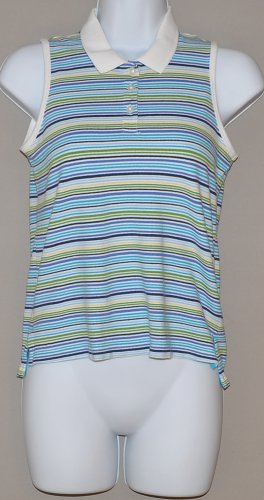 LANDS END Women's stretch striped sleeveless polo shirt MEDIUM