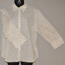 IZOD Women's beige 3/4 sleeve paisley print fitted button up shirt LARGE