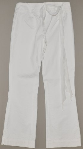 BEBE Women's white flat front stretch belted flare leg dress pants 4 reg