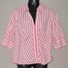 THE LIMITED Women's stretch 3/4 sleeve striped V neck fitted dress shirt LARGE