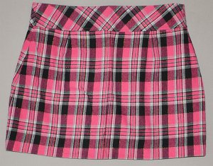 EXPRESS Women's pink lined plaid straight mini skirt 2 reg