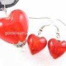 PE001 LAMPWORK GLASS RED HEART SILVER PENDANT EARRINGS SET 300 SETS