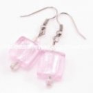 GER079 LAMPWORK GLASS PINK GRID DANGLE EARRINGS 300 PAIRS