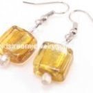 GER080 LAMPWORK GLASS GOLDEN GRID DANGLE EARRINGS 300 PAIRS
