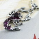AP225 MAUVE RHINESTONE SCORPION SILVER PLATED PENDANT 300 PCS
