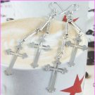 AE561 SILVER PLATED LONG DANGLE CROSS EARRINGS 3" 300 PAIRS