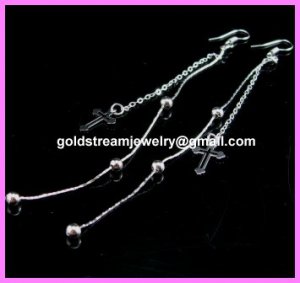 AE638 CROSS SILVER LONG DANGLE EARRINGS 4.75" 300 PAIRS