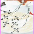 AE637F CROSS SILVER LONG DANGLE EARRINGS 3.5" 300 PAIRS