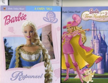 Lot of 2 Barbie Little Golden Rapunzel Books and Three Musketeers