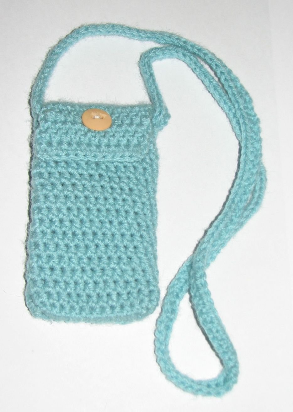 Handmade Blue Crochet Small Shoulder Bag with Long Straps and Pocket