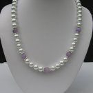 NE003 Handcrafted White and Purple Glass Bead Necklace