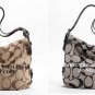 COACH 24 cm KHAKI MAHOGANY or BLACK WHITE SIGNATURE SHOULDER DUFFLE $328 F15067