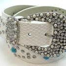 White Western Leather Turquoise Belt