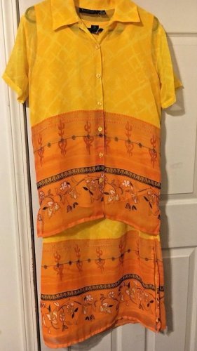 Prianka's Womens 3 Pc Blouse Tank Skirt Set Size S Yellow orange Long Top shirt