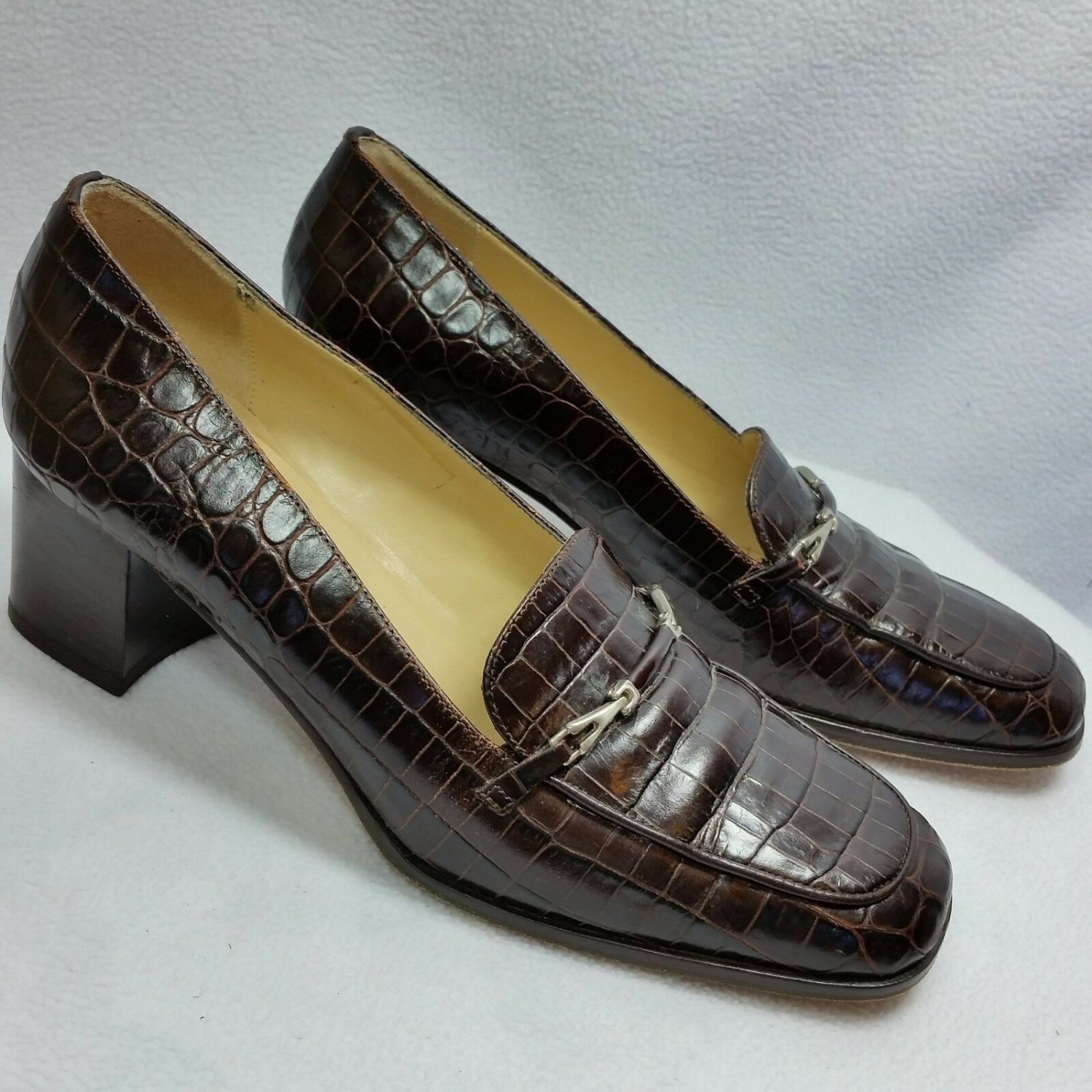 Talbots-Loafers-Womens-Size-6 W-Crocodile-Embossed-Leather-Dark-Brown 