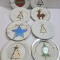 8 Pier 1 Gold Rim Trim Christmas Tree Ornament Reindeer Salad Dessert Plates 7.5