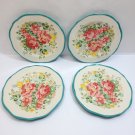 Pioneer Woman Vintage Floral Turquoise 4 Stoneware Salad Plates Teal Scalloped