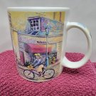 2001 STARBUCKS BARISTA COFFEE MUG CUP Bicycle Rider 2026 Victorian Store Front