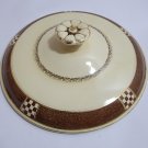 Replacement Cream Porcelain Ceramic Canister Casserole Lid Gold Trim Brown Check
