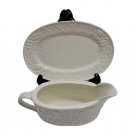 Mikasa English Countryside White Gravy Boat Underplate Embossed Grapes Grapevine