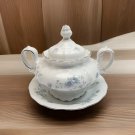 Johann Haviland Bavaria Germany Blue Garland SUGAR BOWL Platinum Saucer Vintage