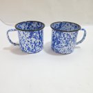 2 Vintage Blue White Swirl Enamelware Marble Graniteware Coffee Cups Mugs
