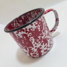Vintage Red White Swirl Enamelware Marble Graniteware Coffee Cup Mug
