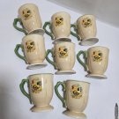 8 Royal Rooster Footed Coffee Mugs Gibson 4 1/2  Tall Beige Green Trim Pedestal