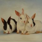 New 20x24" Hand-Made '3 Rabbits' Oil Painting on Canvas