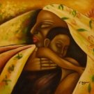 New Hand-Made 20x24" 'Afircan Woman and Child' Oil Painting on Canvas