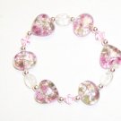 Pink Hearts glass stretch bracelet