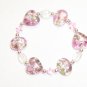 Pink Hearts glass stretch bracelet