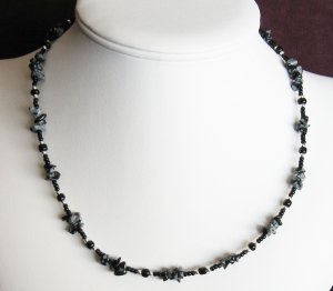 Snowflake Obsidian Chip Necklace