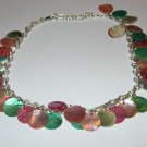 Reversible colourful shell necklace on silver chain
