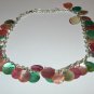 Reversible colourful shell necklace on silver chain