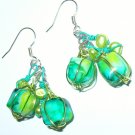 Glass bead, pearls and wire wrapped earrings