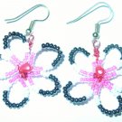Pink, Black and Pearl Flower earrings